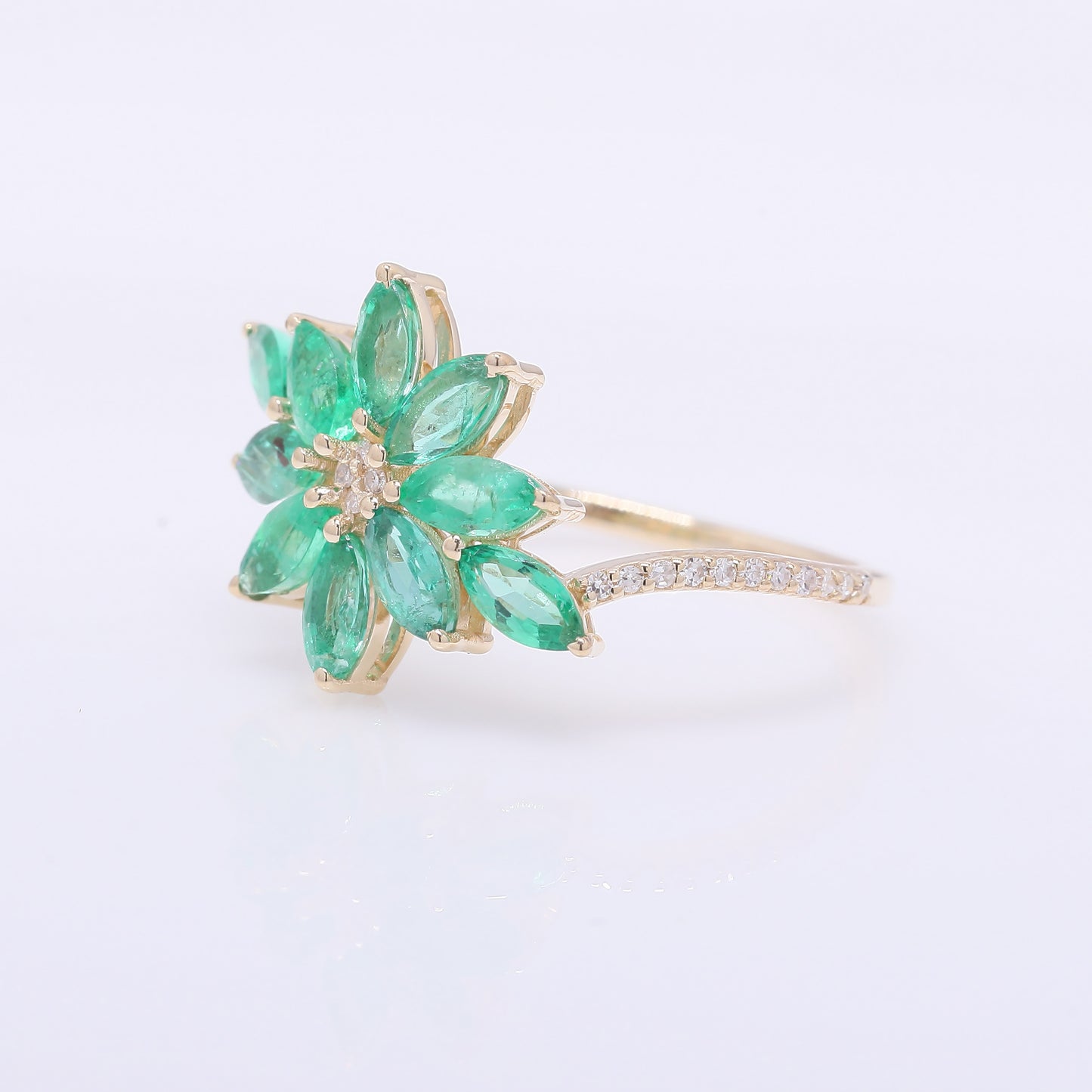 1.62 Ct Marquise Mixed Cut Natural Emerald 14K Gold Ring