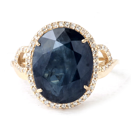 7.48 Ct Oval Mixed Cut Natural Corundum Sapphire 14K Gold Ring