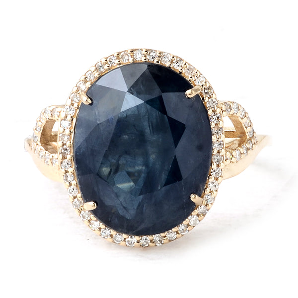 7.48 Ct Oval Mixed Cut Natural Corundum Sapphire 14K Gold Ring
