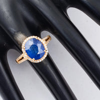 3.76 Ct Oval Mixed Cut Natural Sapphire 14K Gold Ring