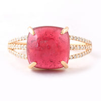 5.44 Ct Cushion Cabochon Cut Natural Pink Tourmaline 14K Gold Ring