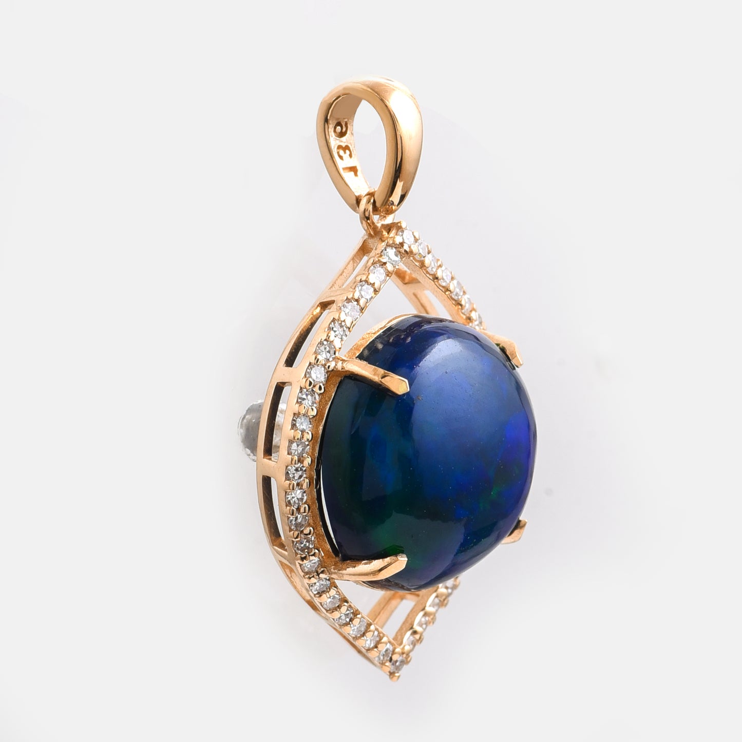 3.38 Ct Round Cabochon Cut Natural Black Opal 14K Gold Pendant