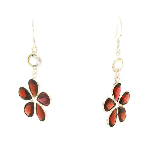 11.95 Ct White Topaz, Garnet 925 Sterling Silver Earrings