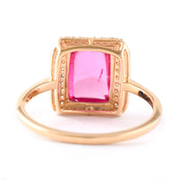 2.97 Ct Cushion Cabochon Cut Natural Pink Tourmaline 14K Gold Ring