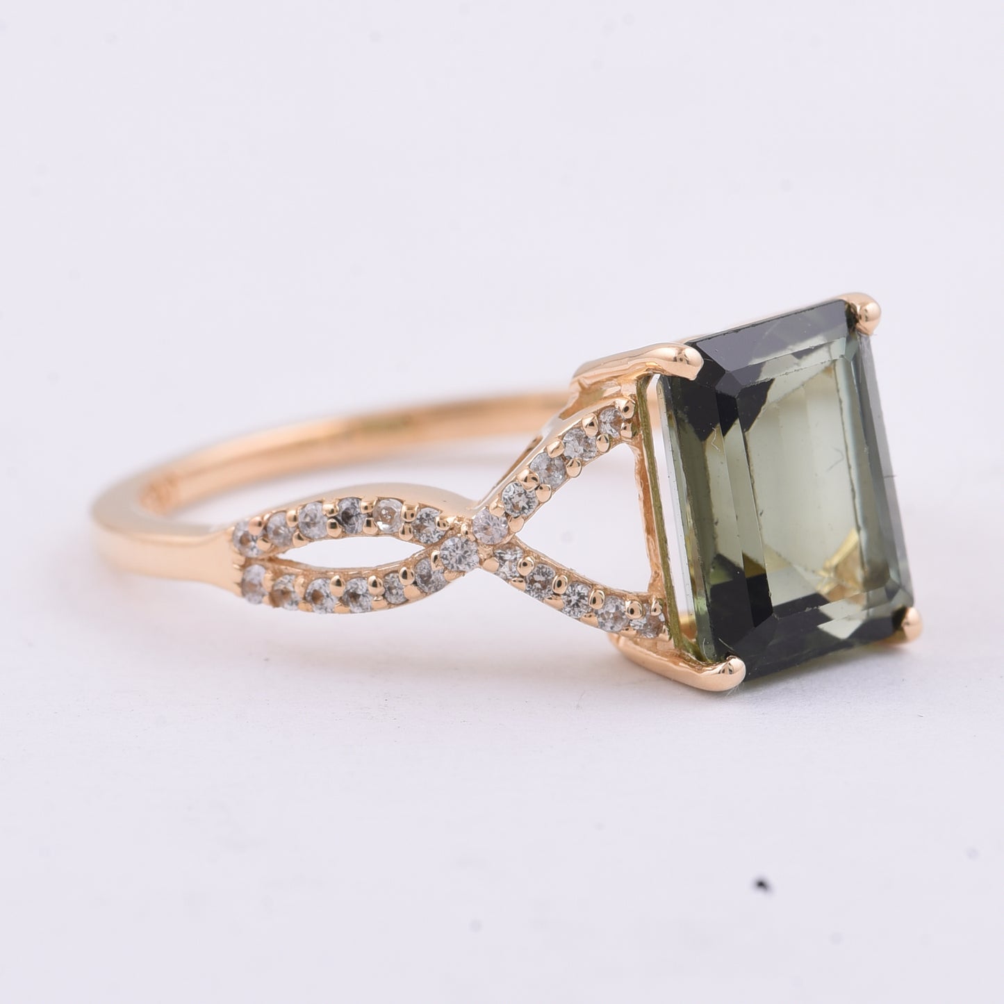 2.57 Ct Octagon Step Cut Natural Green Tourmaline 14K Gold Ring