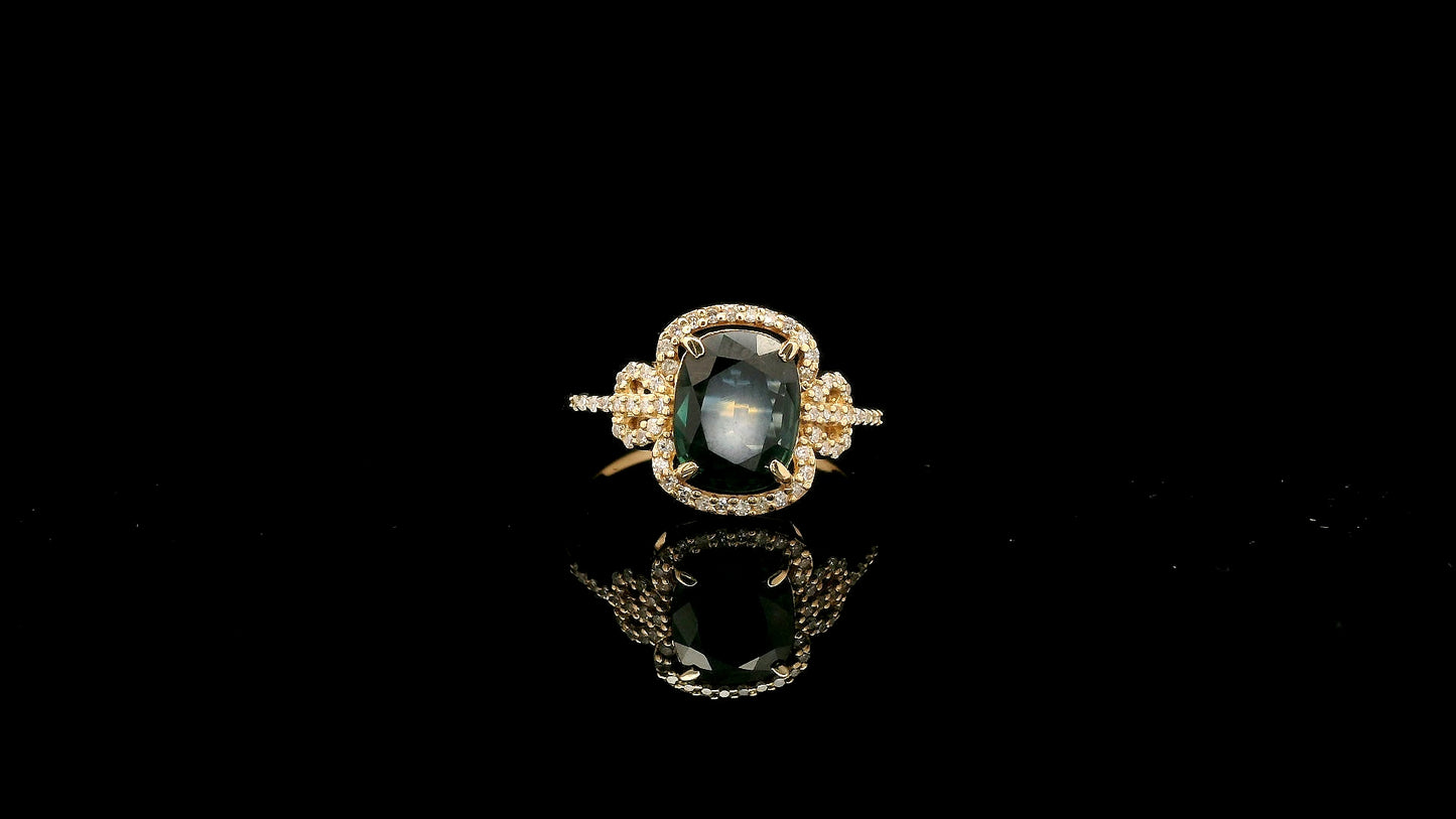 1.71 Ct Cushion Natural Sapphire 14K Gold Ring