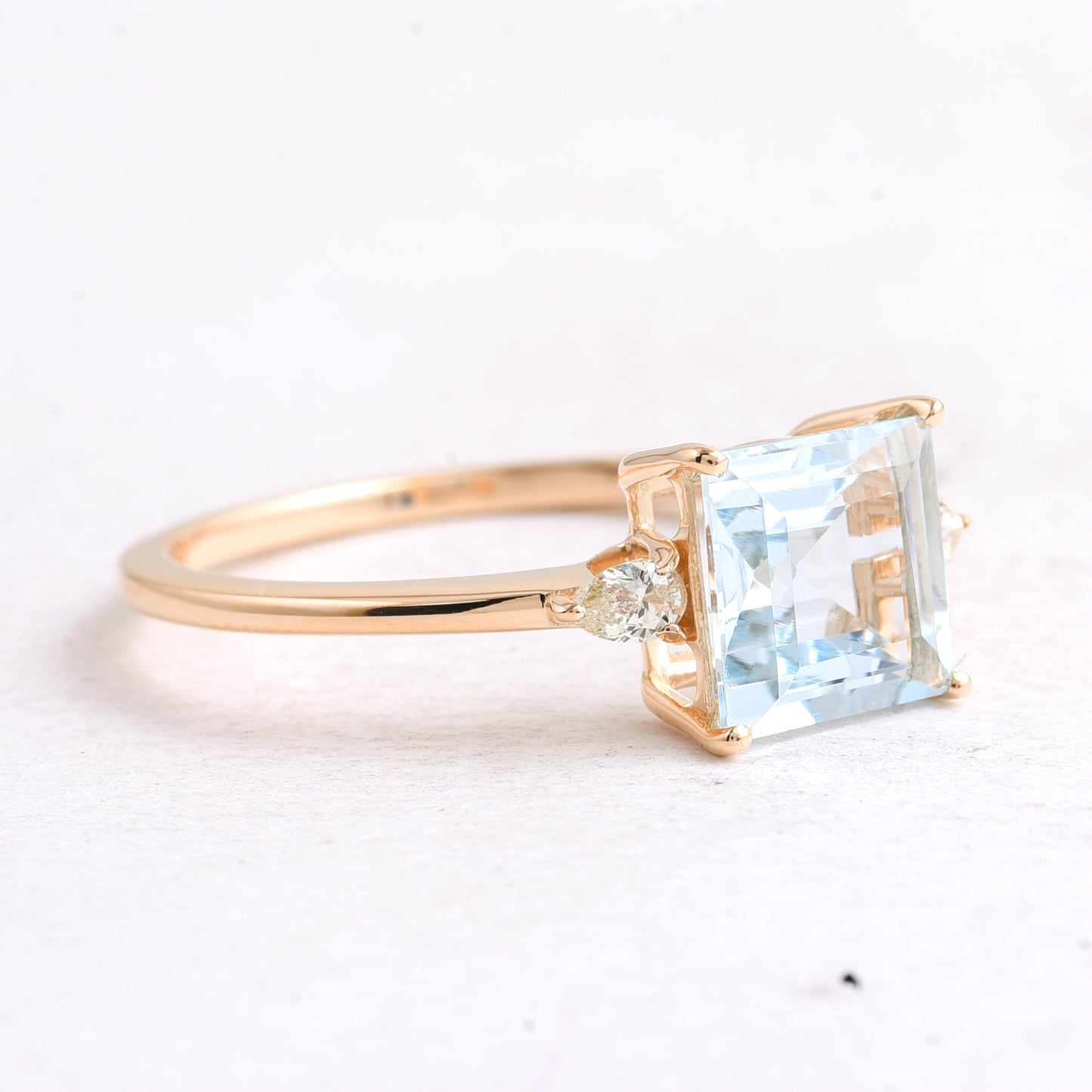 1.65 Ct Square Step Cut Natural Aquamarine 14K Gold Ring
