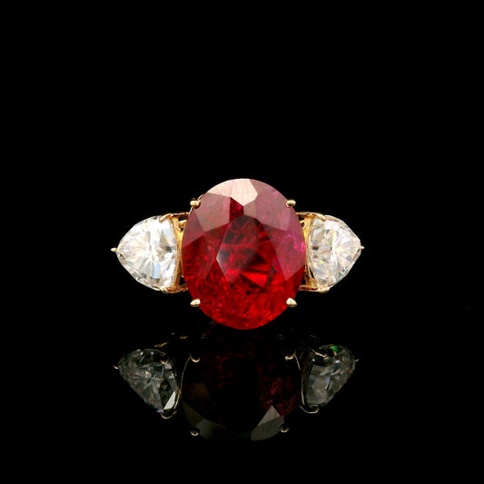 7.14 Ct Oval Mixed Cut Lab Grown Ruby 14K Gold Ring
