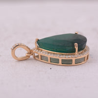 6.47 Ct Pear Mixed Cut Natural Emerald 14K Gold Pendant