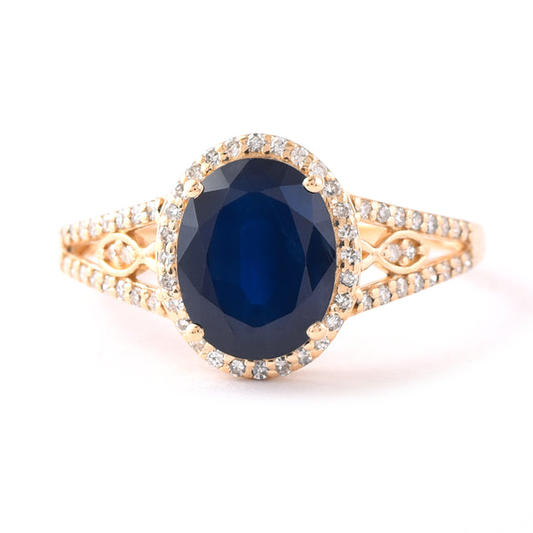 2.44 Ct Oval Mixed Cut Natural Sapphire 14K Gold Ring
