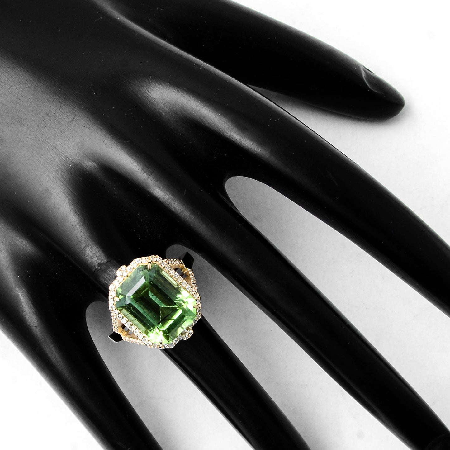 9.37 Ct Emerald Cut Natural Peridot 14K Gold Ring