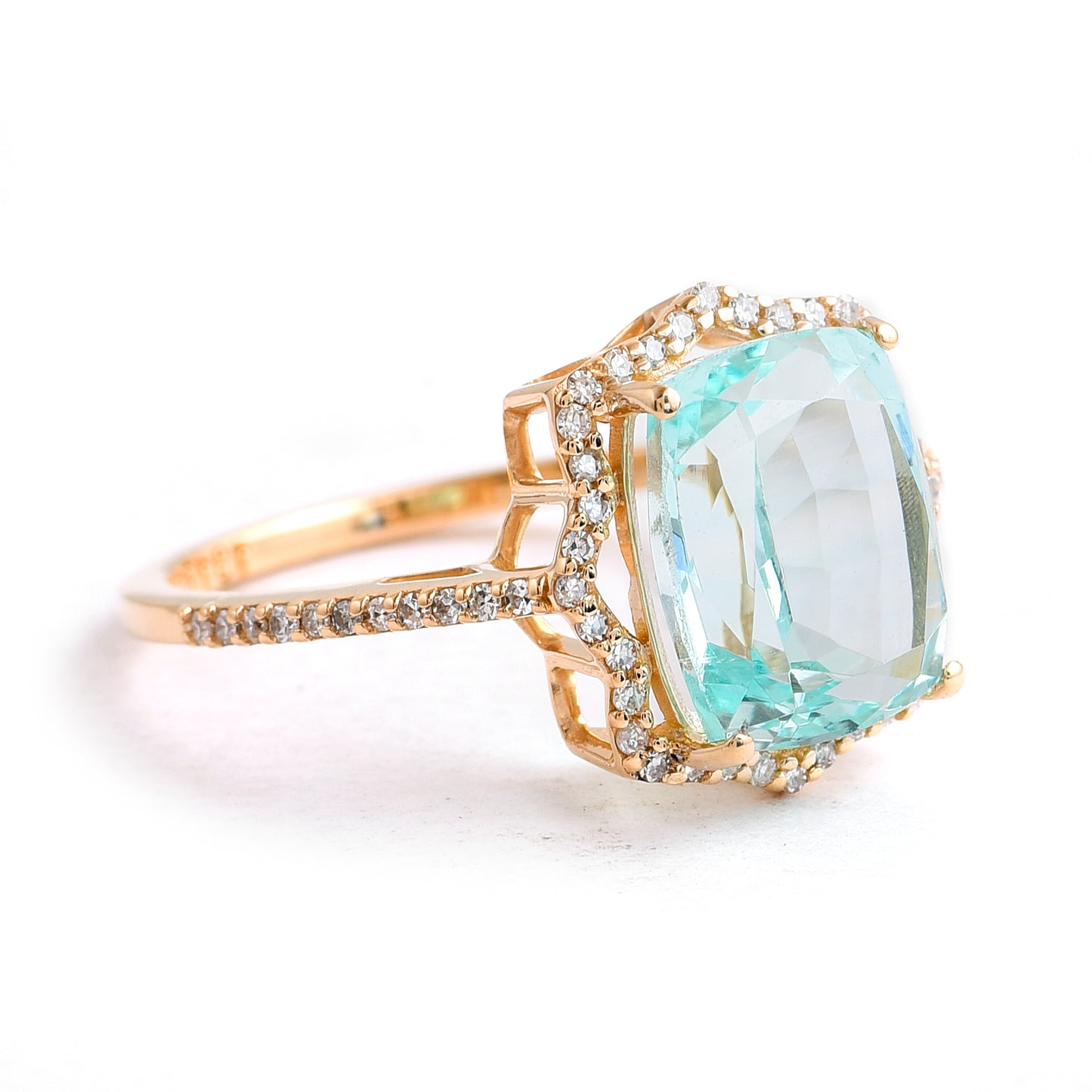 3.65 Ct Cushion Mixed Cut Natural Emerald 14K Gold Ring