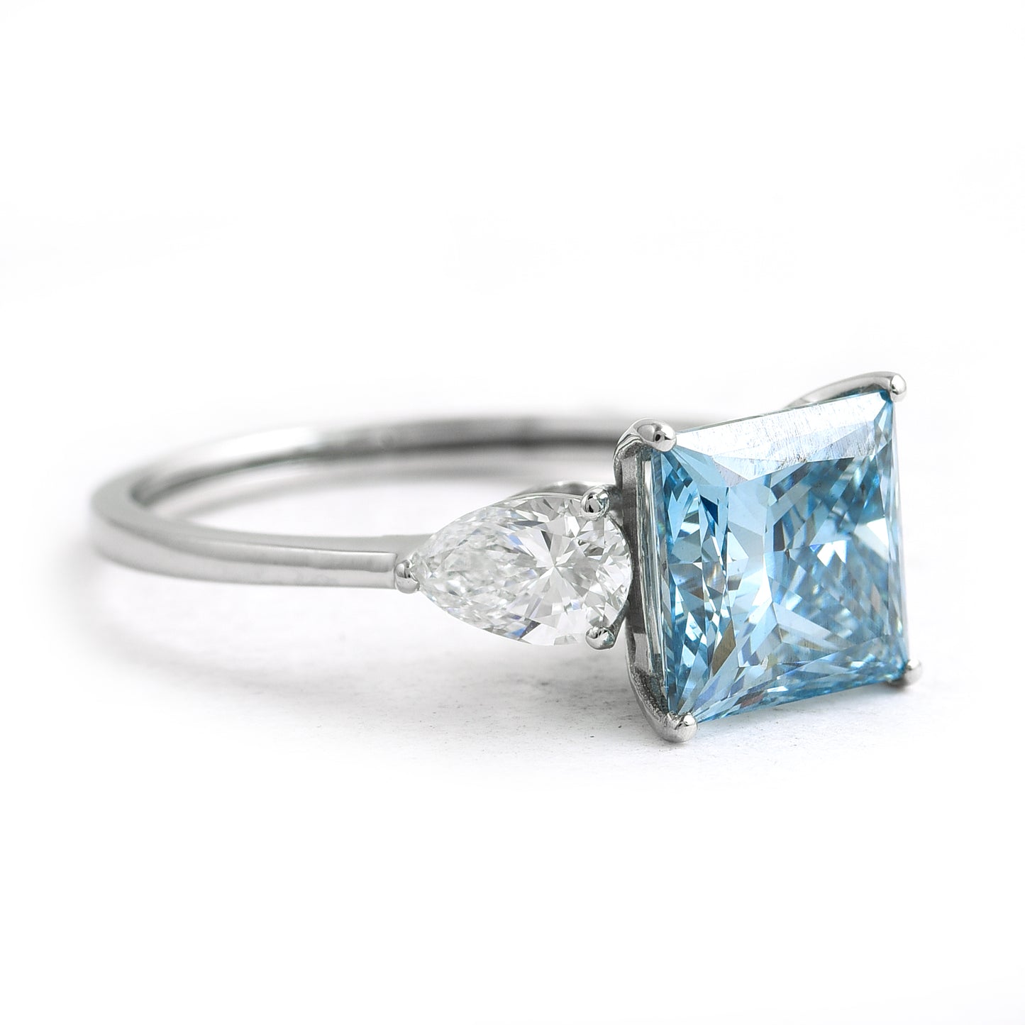 3.62 Ct Princess Cut Blue Lab Grown Diamond 950 Platinum Ring