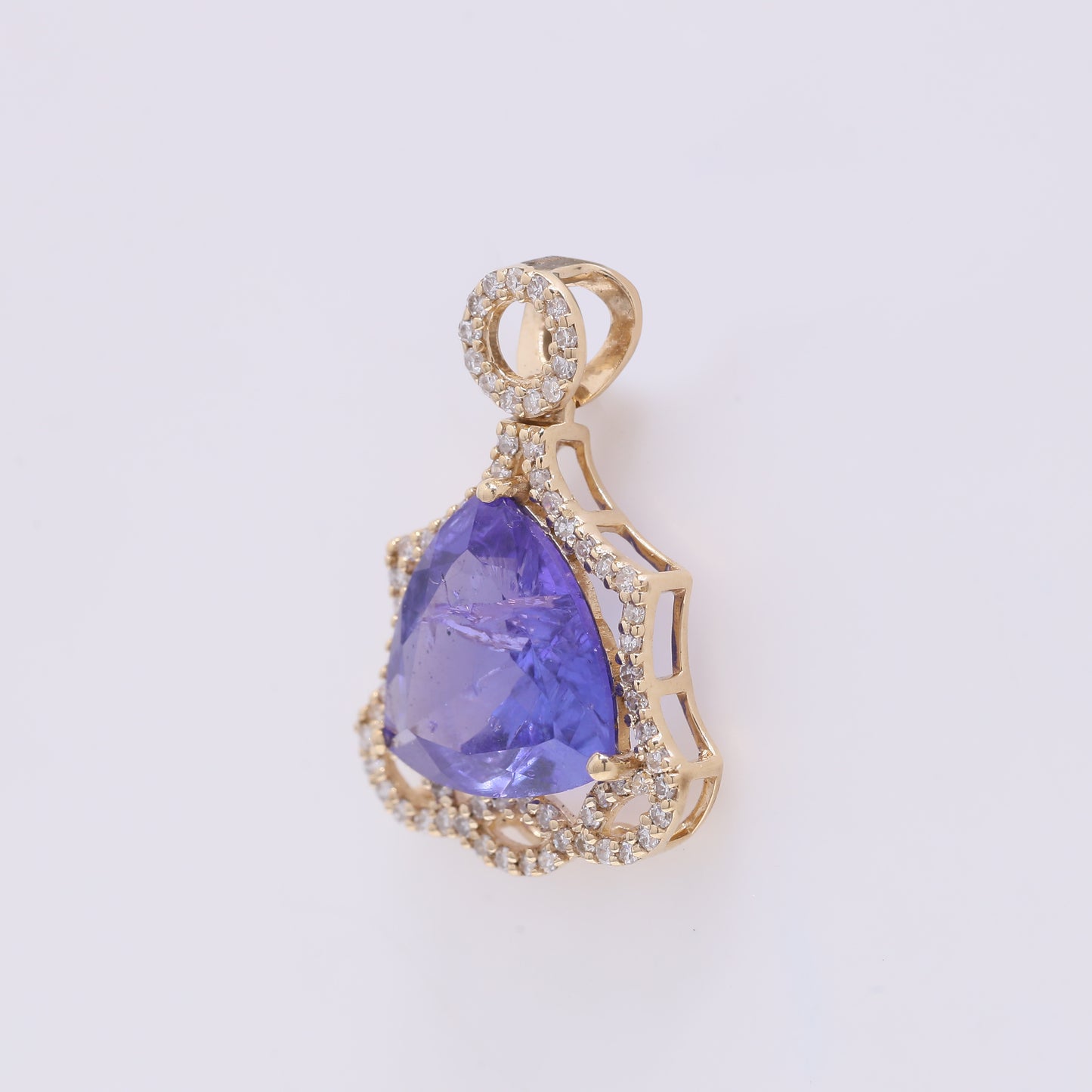 3.22 Ct Triangle Mixed Cut Natural Tanzanite 14K Gold Pendant