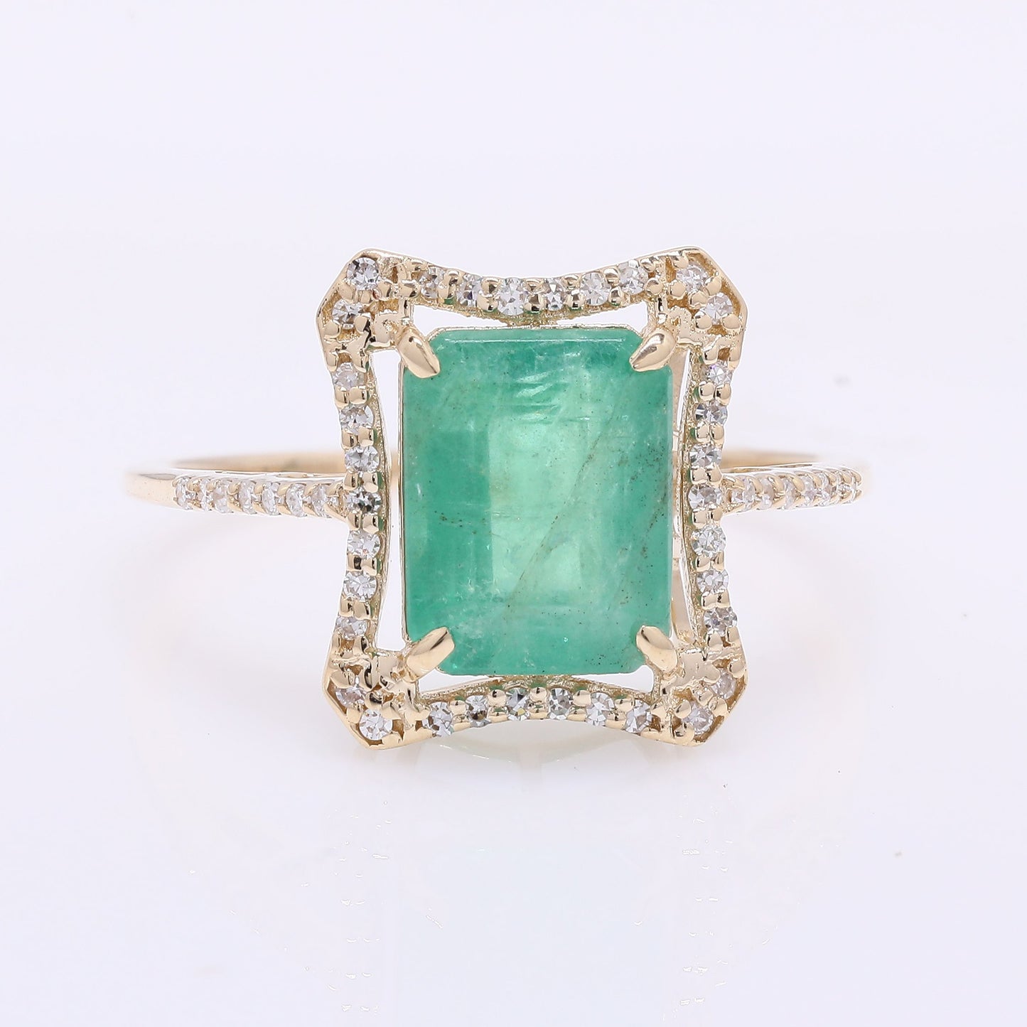 2.81 Ct Octagon Step Cut Natural Emerald 14K Gold Ring