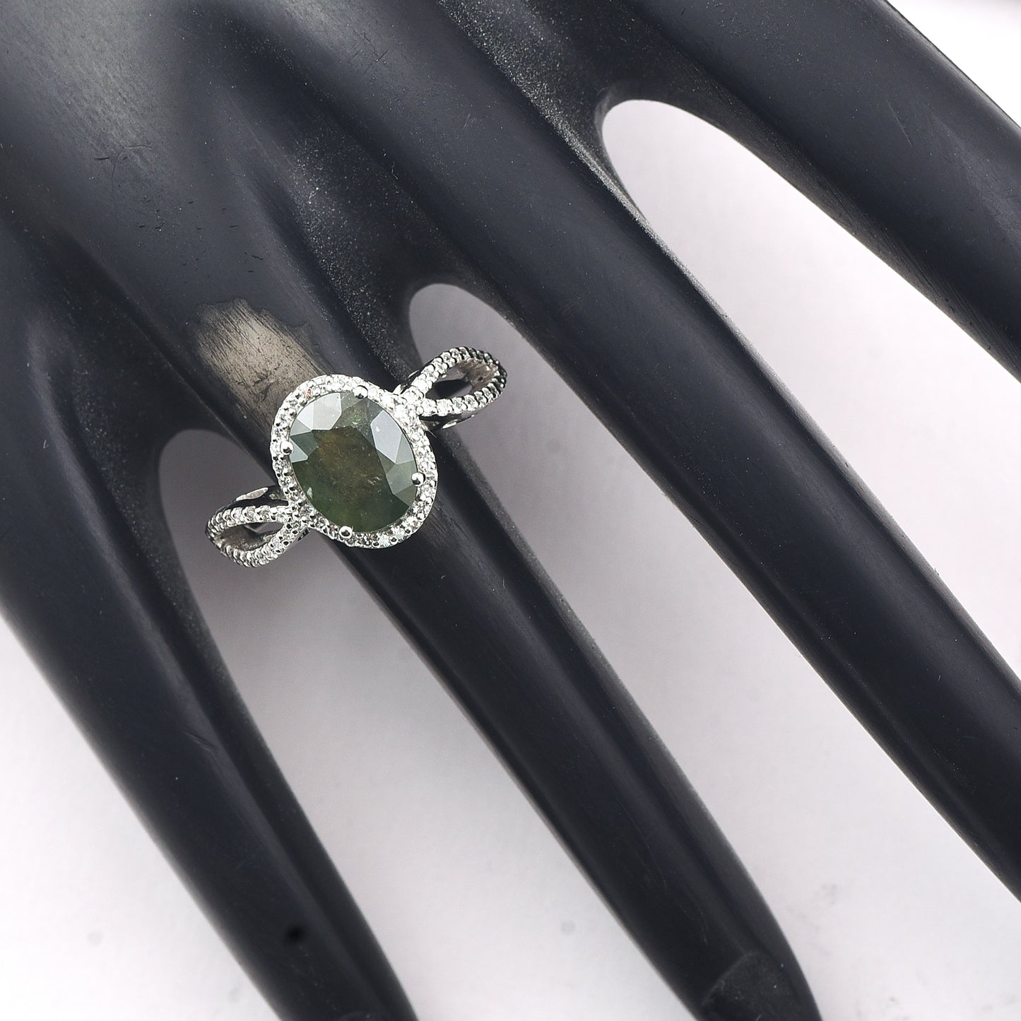 2.57 Ct Oval Mixed Cut Natural Green Sapphire 950 Platinum Ring