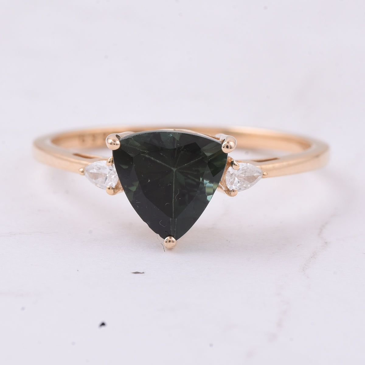 1.44 Ct Triangle Natural Green Tourmaline 14K Gold Ring