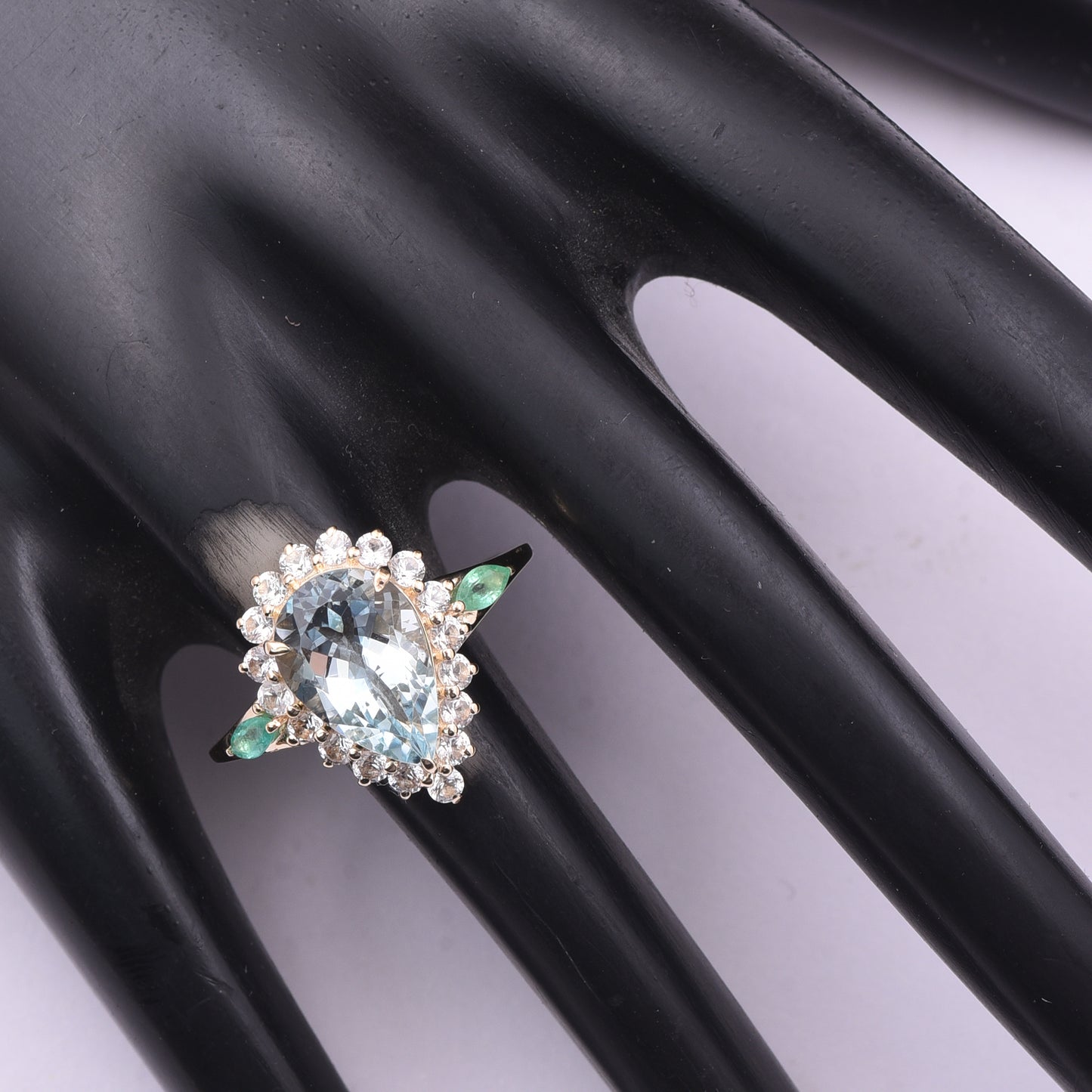 3.53 Ct Pear Aquamarine 9K Gold Ring