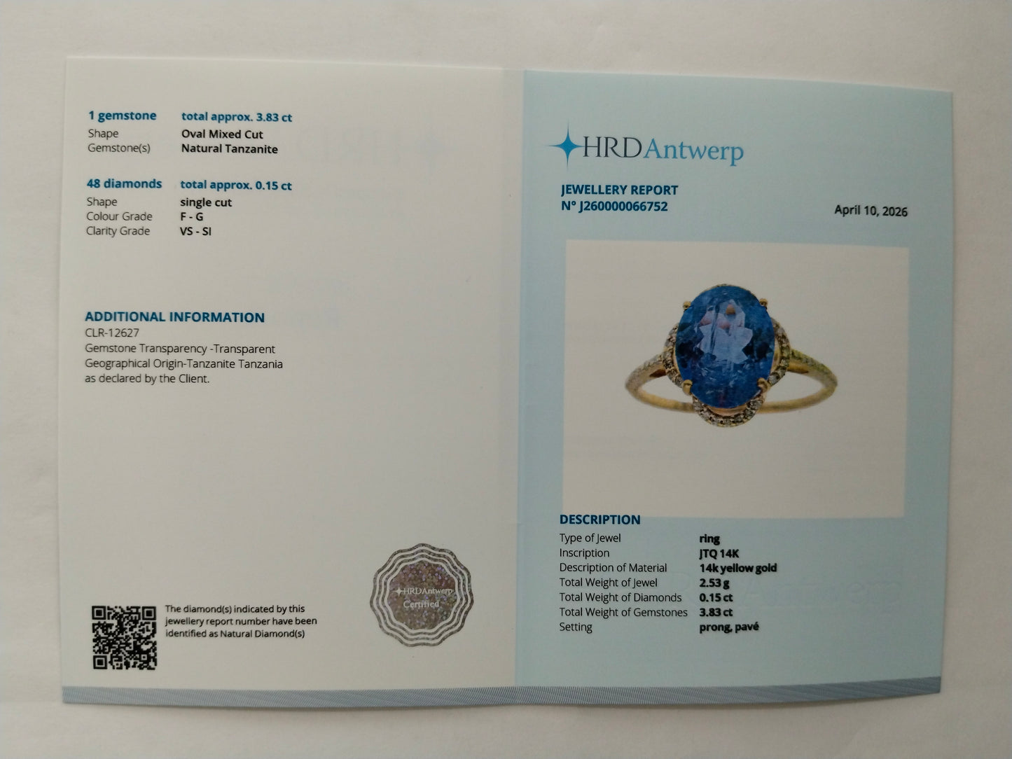 3.98 Ct Oval Mixed Cut Natural Tanzanite 14K Gold Ring