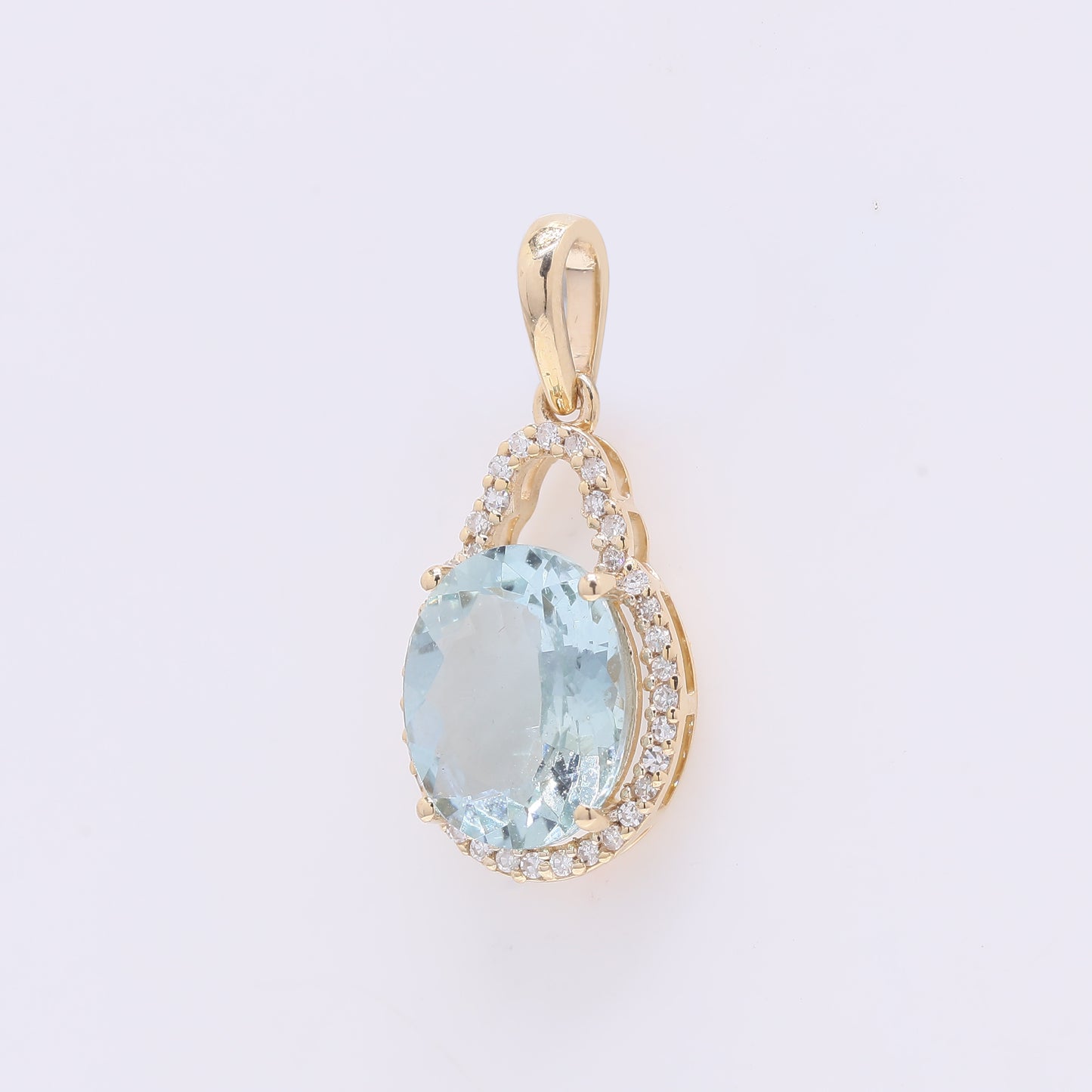 2.35 Ct Oval Mixed Cut Natural Aquamarine 14K Gold Pendant