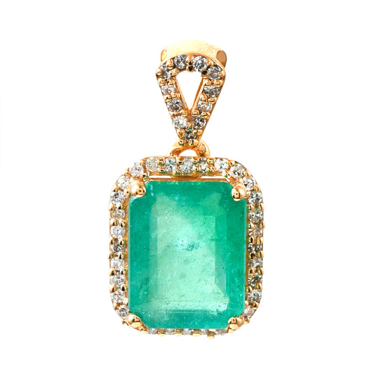 1.04 Ct Octagon Step Cut Natural Emerald 14K Gold Pendant