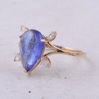 2.72 Ct Pear Cabochon Natural Tanzanite 14K Gold Ring