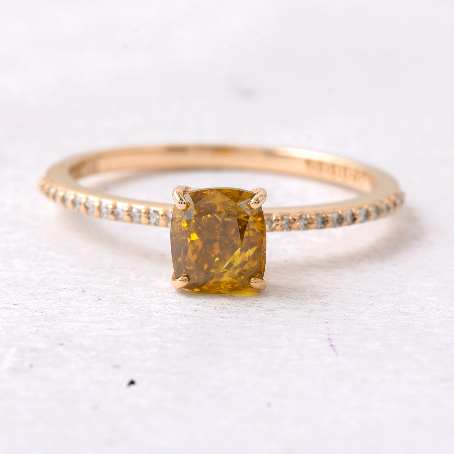 1.09 Ct Cushion Yellow Diamond 14K Gold Ring