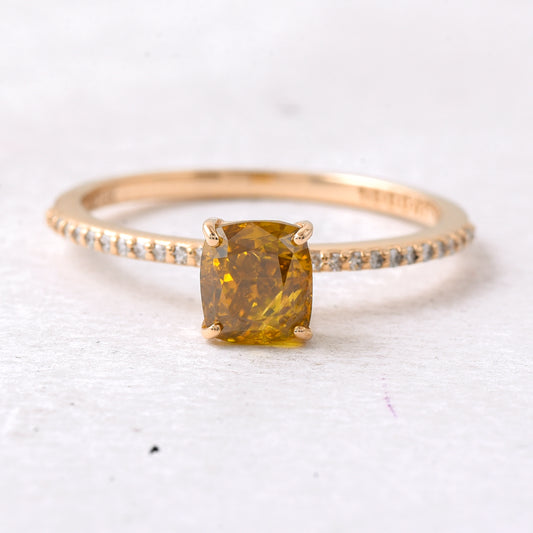 1.09 Ct Cushion Yellow Diamond 14K Gold Ring