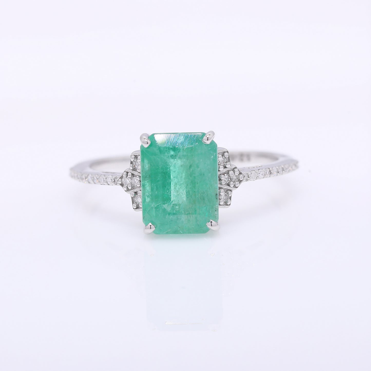 2.79 Ct Octagon Step Cut Natural Emerald 950 Platinum Ring