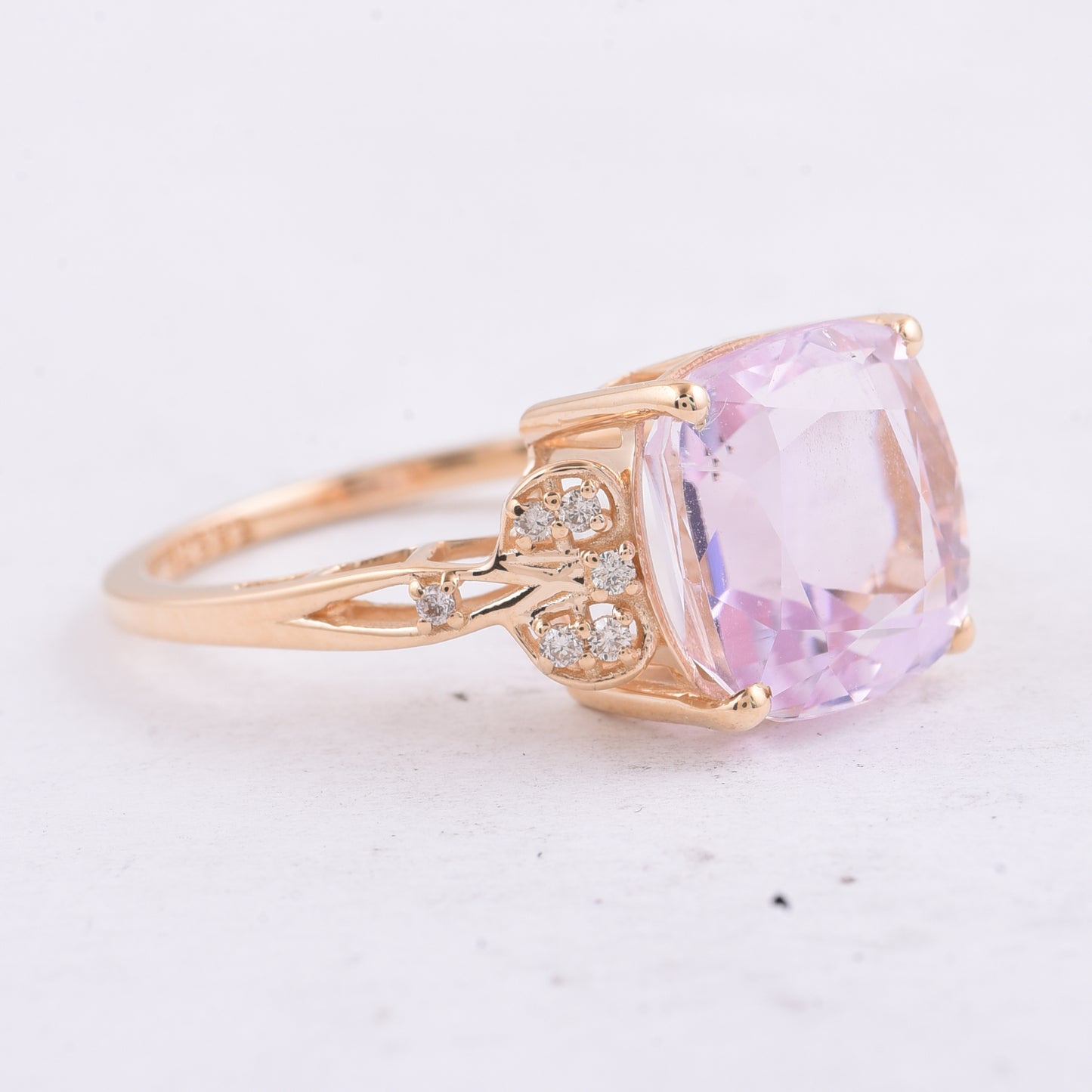 5.44 Ct Cushion Natural Kunzite 14K Gold Ring