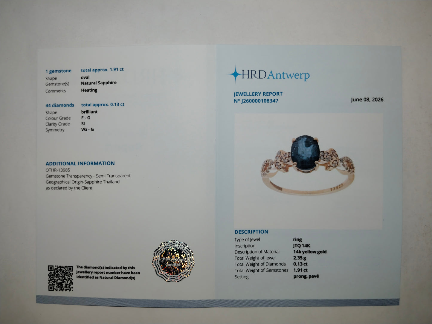 2.04 Ct Oval Mixed Cut Natural Sapphire 14K Gold Ring