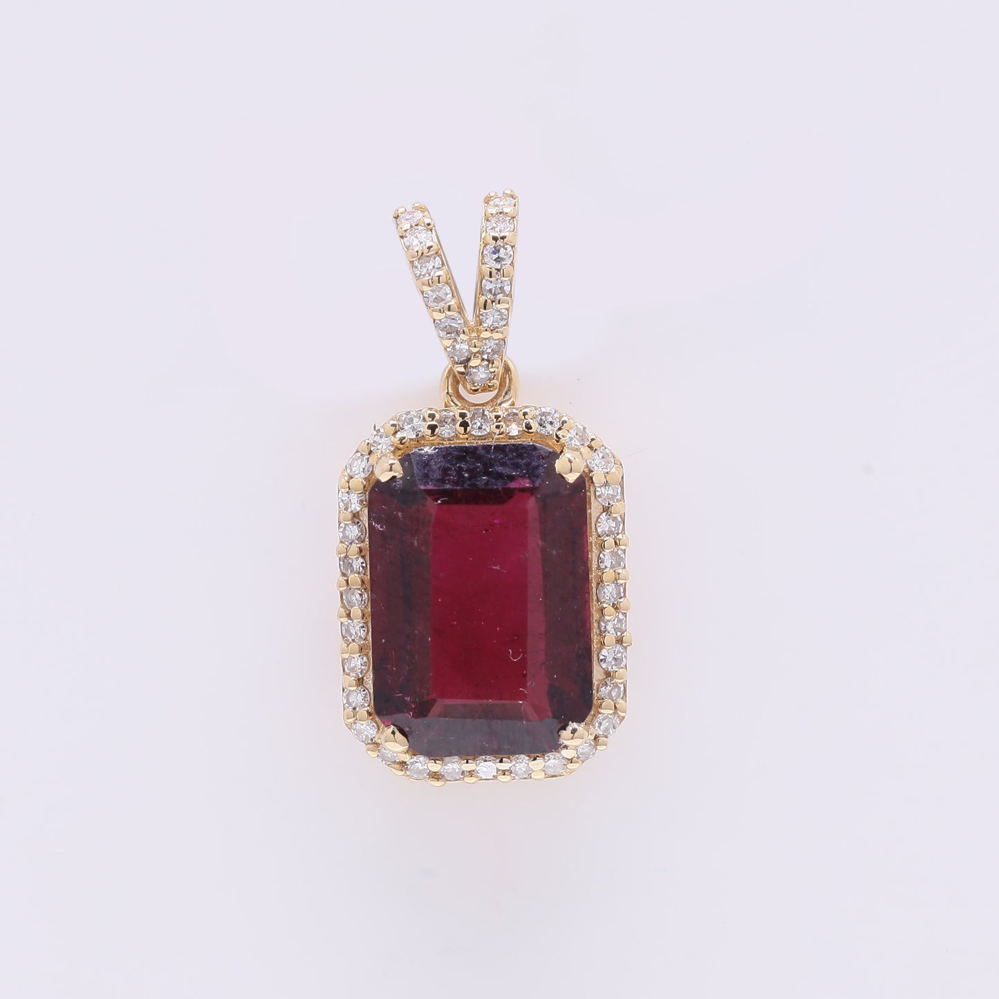 2.42 Ct Octagon Step Cut Natural Rubellite 14K Gold Pendant