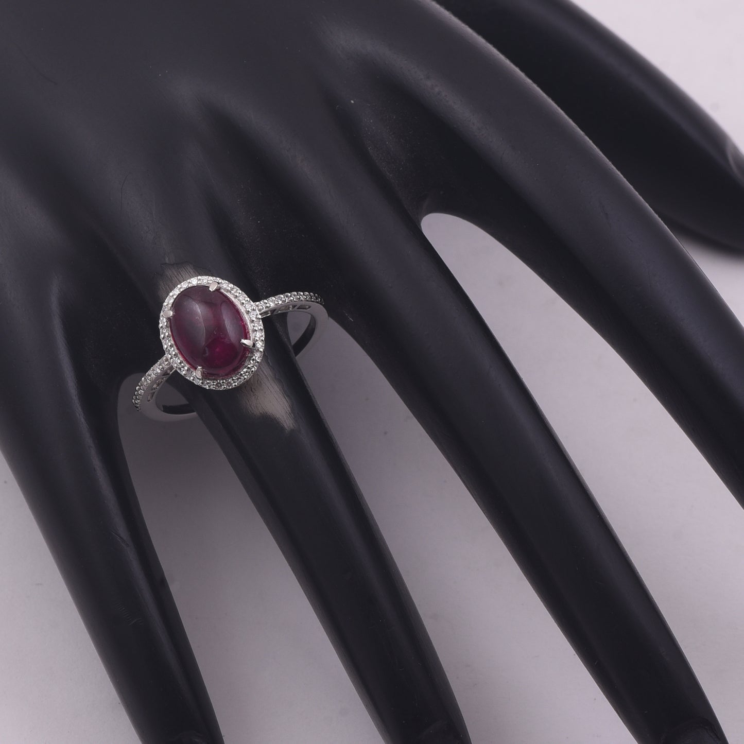2.11 Ct Oval Cabochon Cut Natural Rubellite 950 Platinum Ring