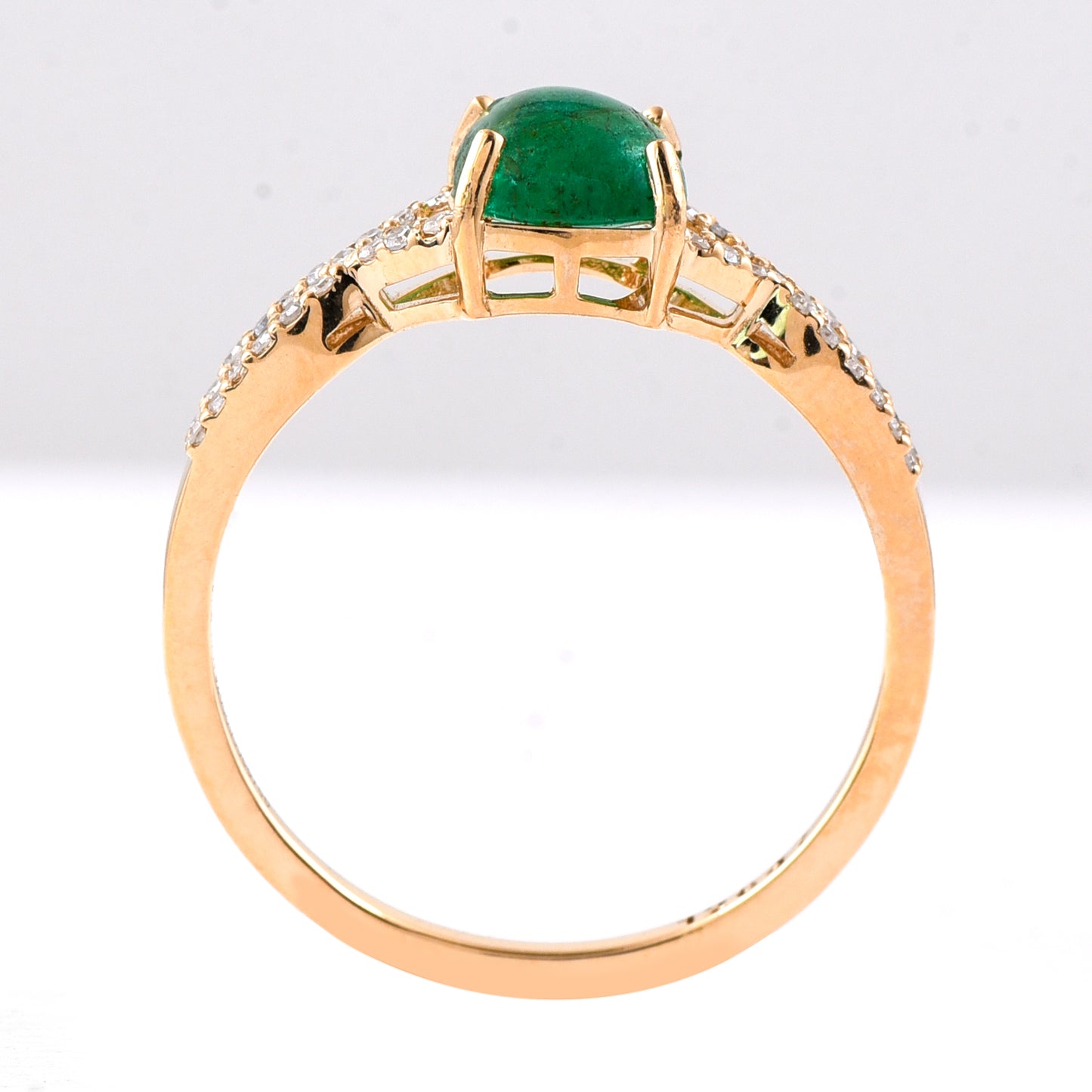 1.03 Ct Cushion Cabochon Natural Emerald 14K Gold Ring