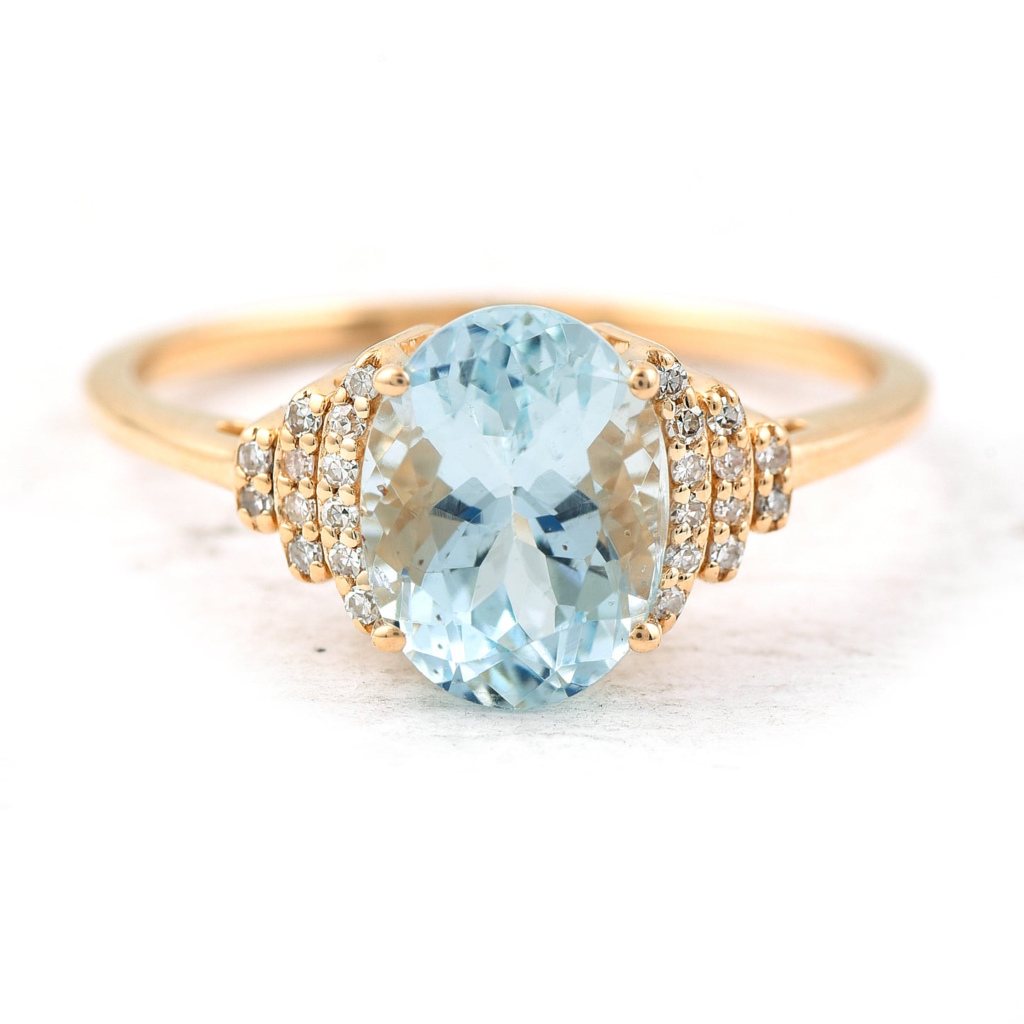 1.89 Ct Oval Mixed Cut Natural Aquamarine 14K Gold Ring