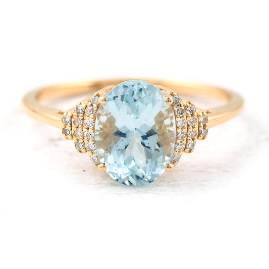 1.89 Ct Oval Mixed Cut Natural Aquamarine 14K Gold Ring