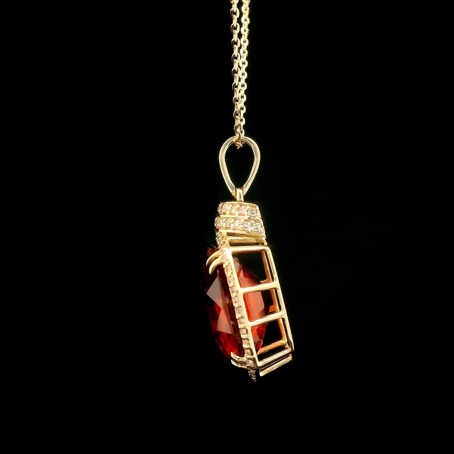 10.57 Ct Cushion Hessonite 14K Gold Pendant