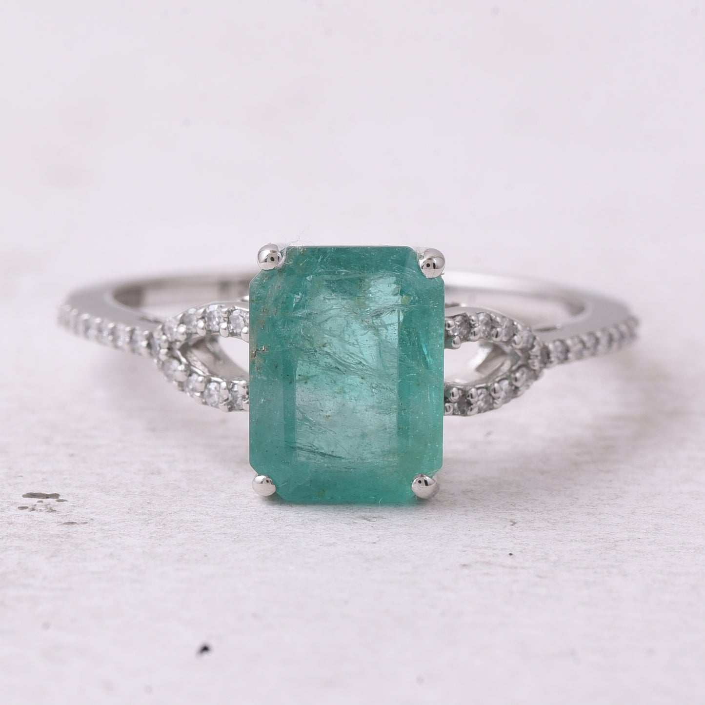 2.54 Ct Octagon Step Cut Natural Emerald 950 Platinum Ring