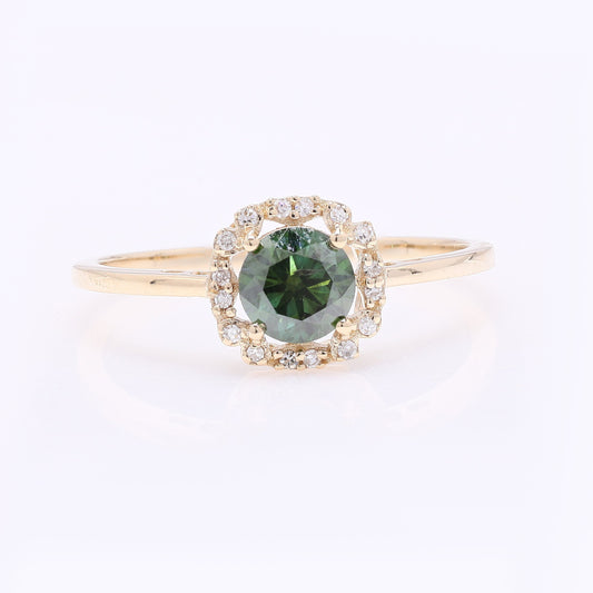 0.65 Ct Round Green Diamond 14K Gold Ring