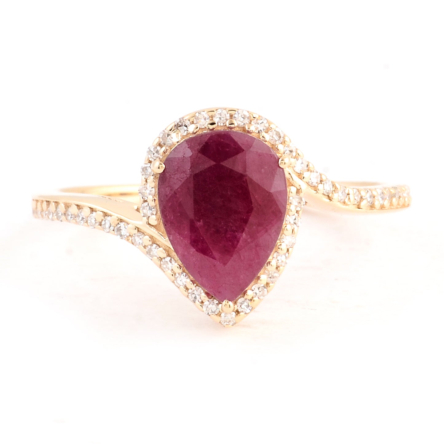 2.11 Ct Pear Mixed Cut Natural Corundum Ruby 14K Gold Ring