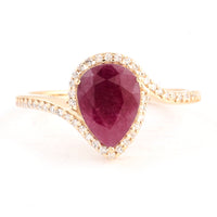 2.11 Ct Pear Mixed Cut Natural Corundum Ruby 14K Gold Ring