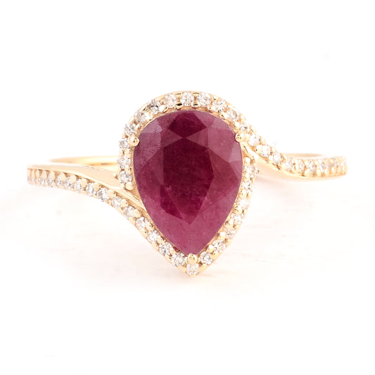 2.11 Ct Pear Mixed Cut Natural Corundum Ruby 14K Gold Ring