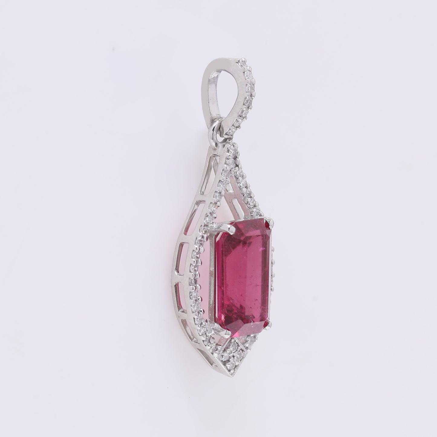 1.84 Ct Octagon Step Cut Natural Rubellite 950 Platinum Pendant