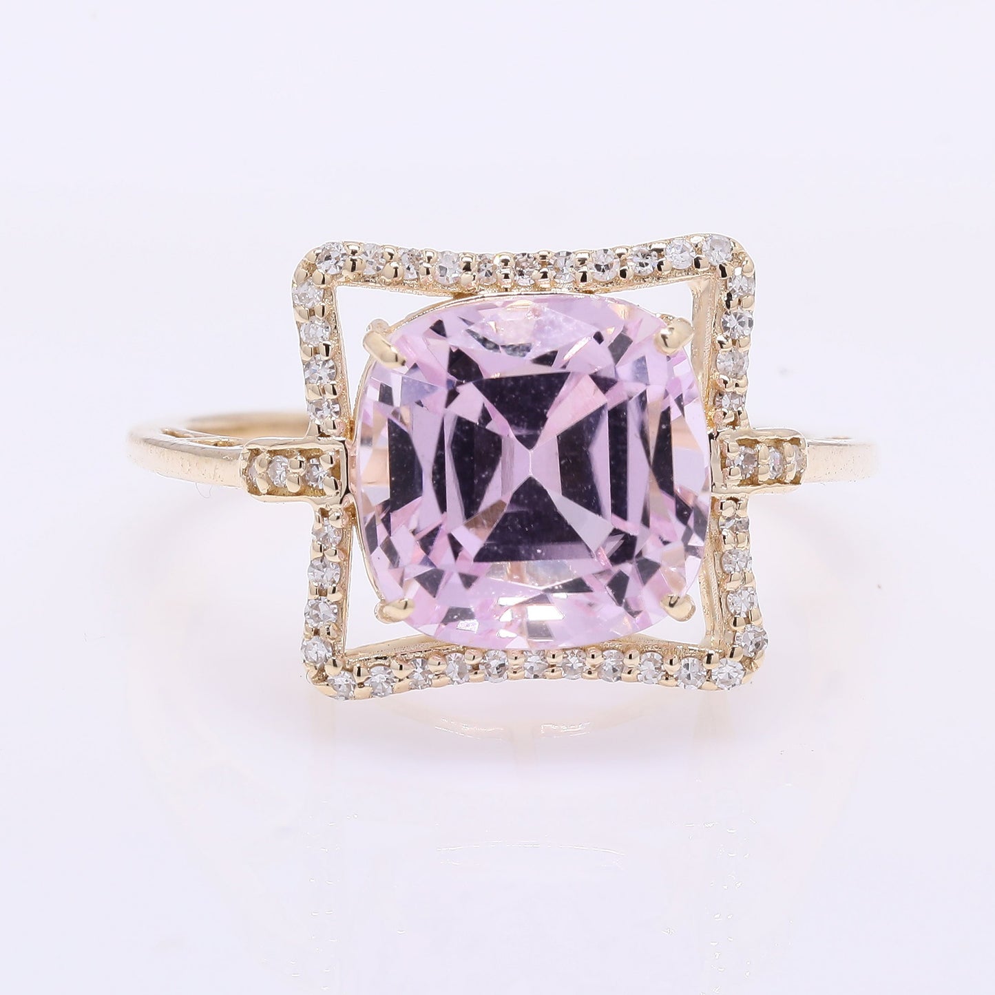 5.28 Ct Cushion Mixed Cut Natural Kunzite 14K Gold Ring