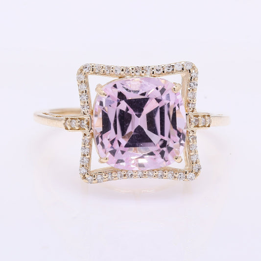 5.28 Ct Cushion Mixed Cut Natural Kunzite 14K Gold Ring