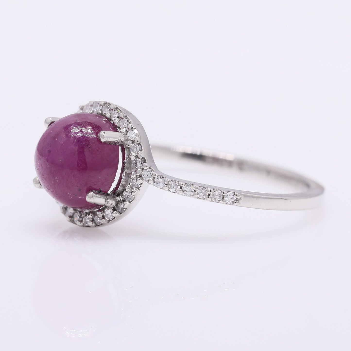 2.44 Ct Round Cabochon Cut Natural Ruby 950 Platinum Ring