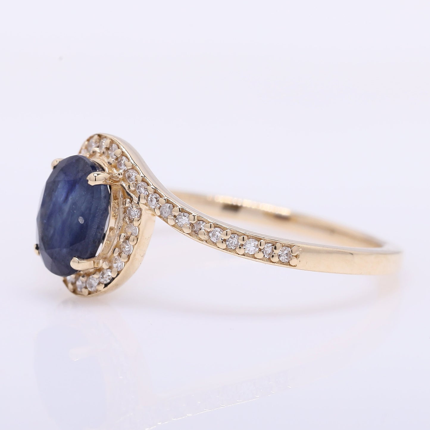 1.33 Ct Oval Mixed Cut Natural Sapphire 14K Gold Ring