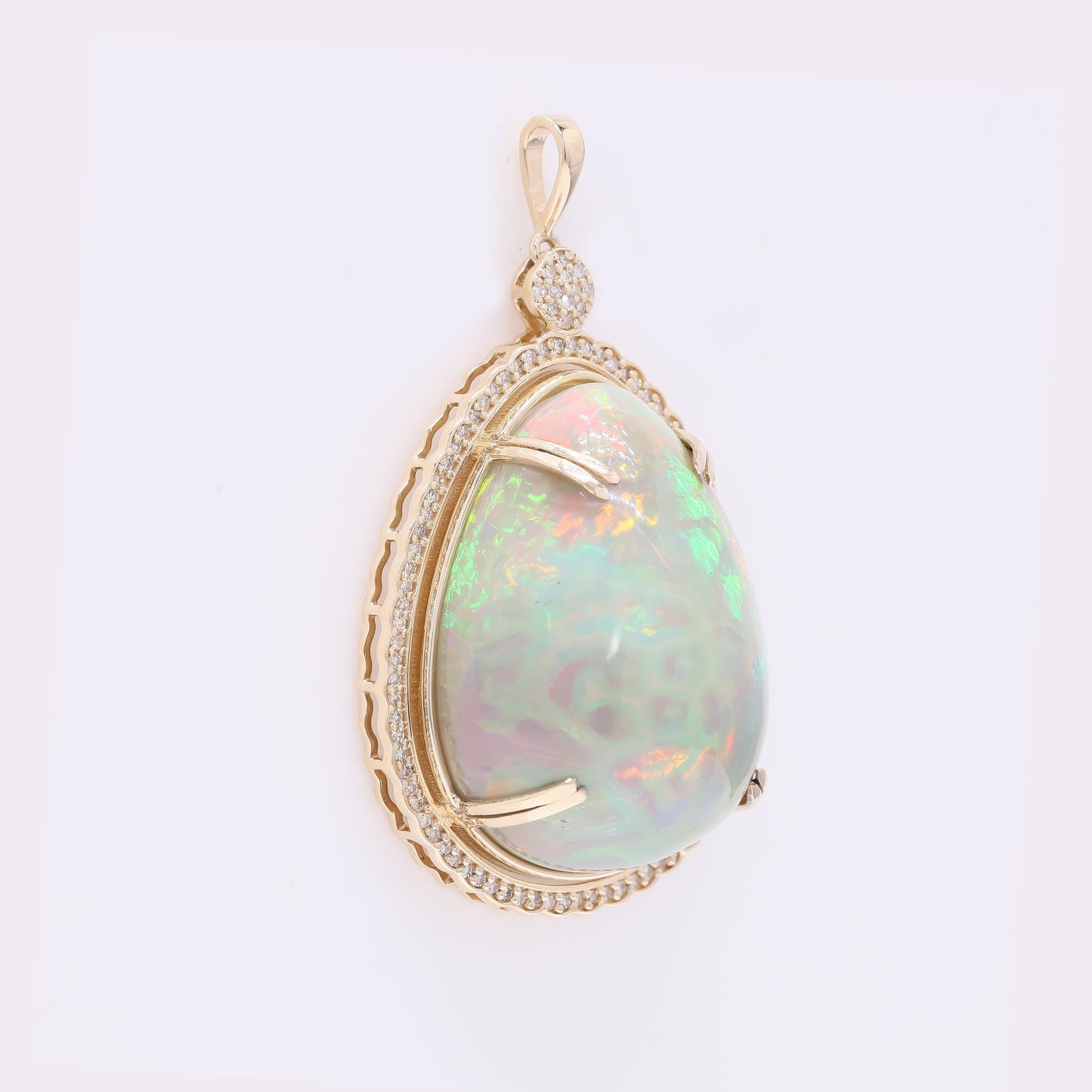 37.82 Ct Pear Cabochon Natural Opal 14K Gold Pendant
