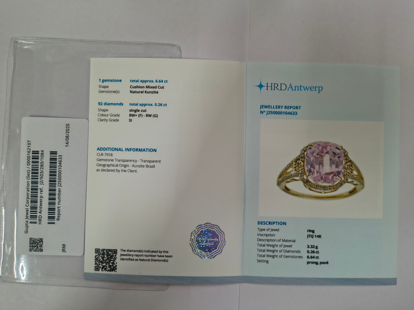 6.90 Ct Cushion Mixed Cut Natural Kunzite 14K Gold Ring