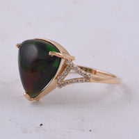 3.40 Ct Triangle Cabochon Natural Black Opal 14K Gold Ring